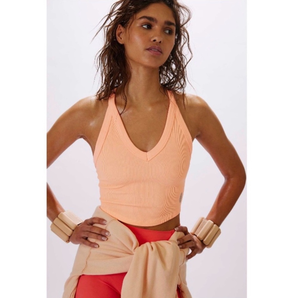 Free People Peach Ribbed V-Neck Tank Top